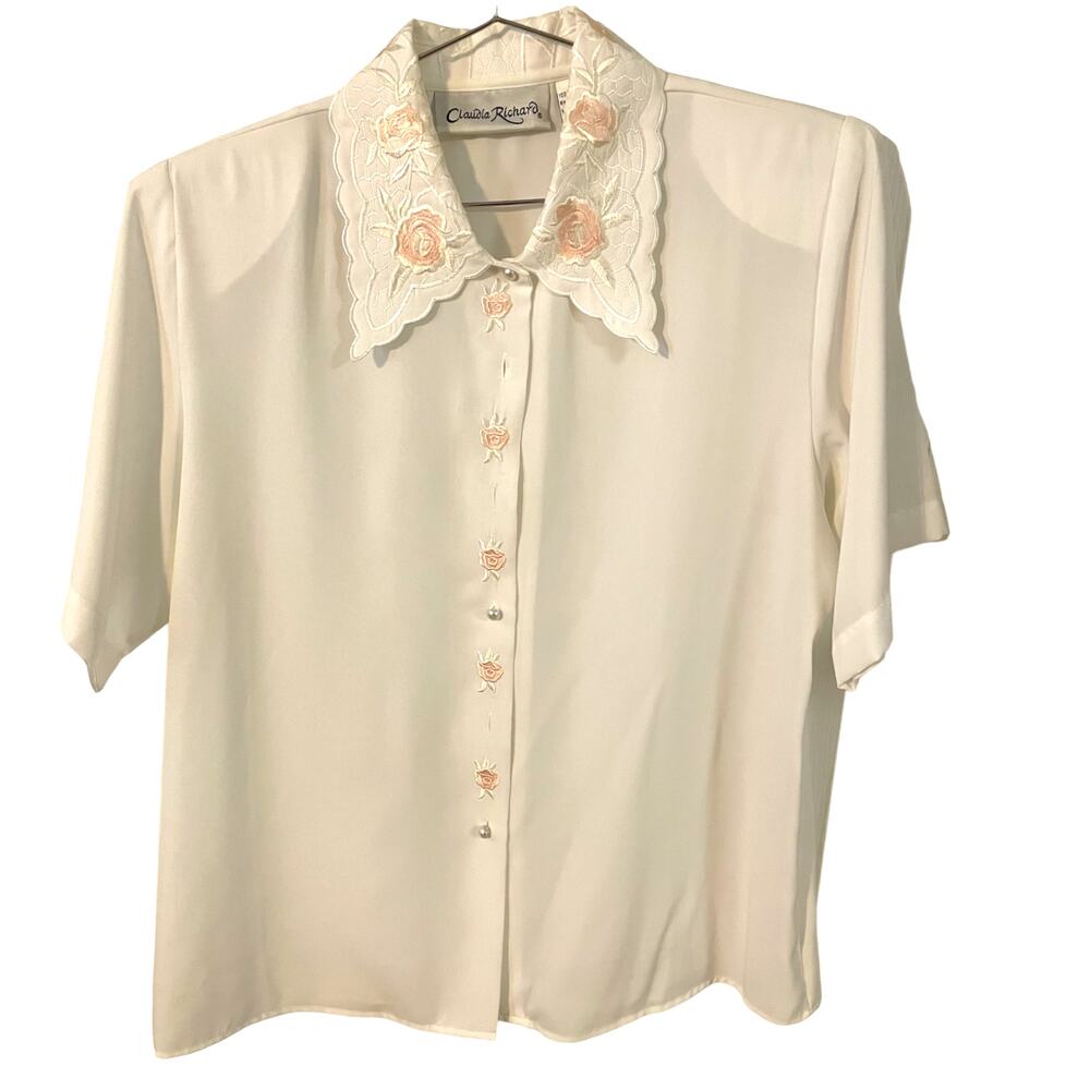 Vintage Claudia Richard Flower Embellished Blouse Sz 12